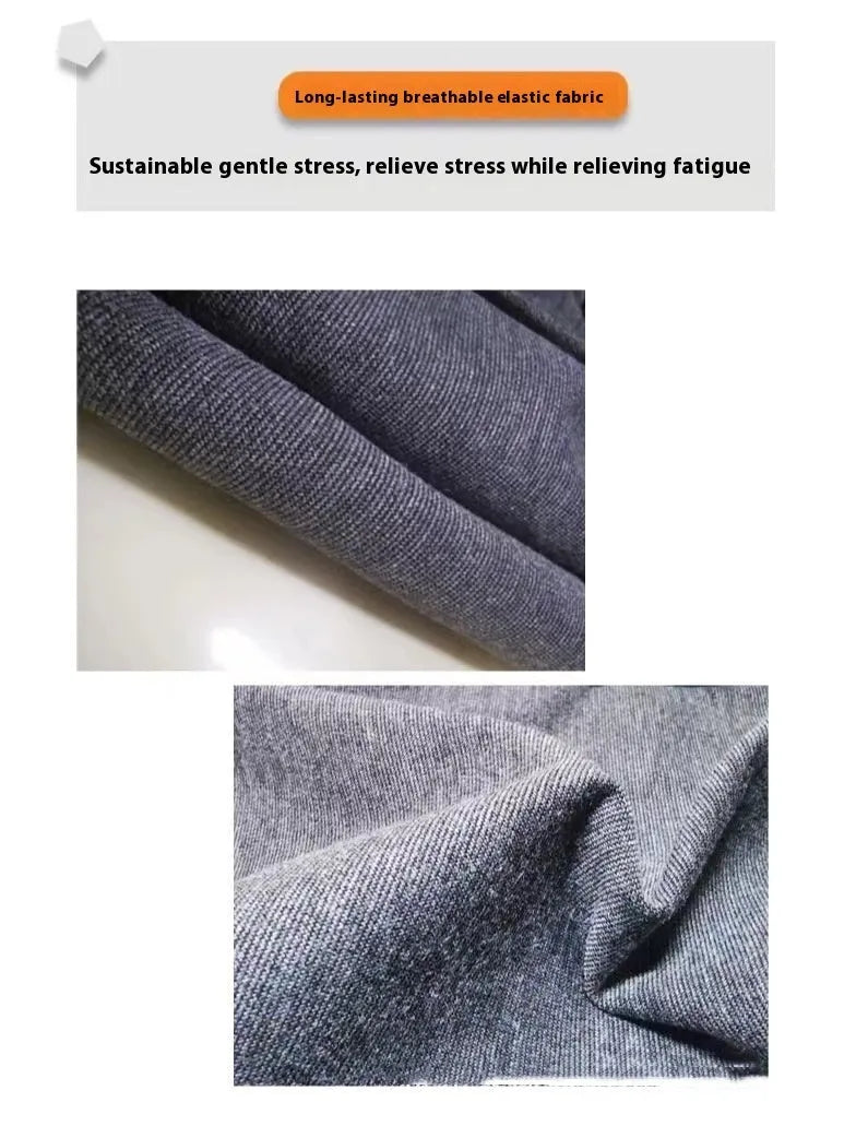 Heather grey dog anxiety calming vest jacket made from soft brocade cotton fabric on a medium-sized dog.