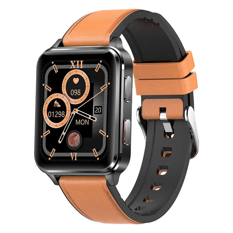 Multi-sport watch with 1.70 inch tempered glass screen and silicone strap in blue, black, red or leather options