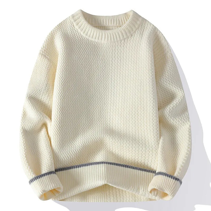 Men's loose fit round neck knitwear pullover in grey colour with long sleeves