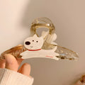 Cartoon puppy barrette hair clip in beige or brown with puppy handle design measuring 13cm or 8cm