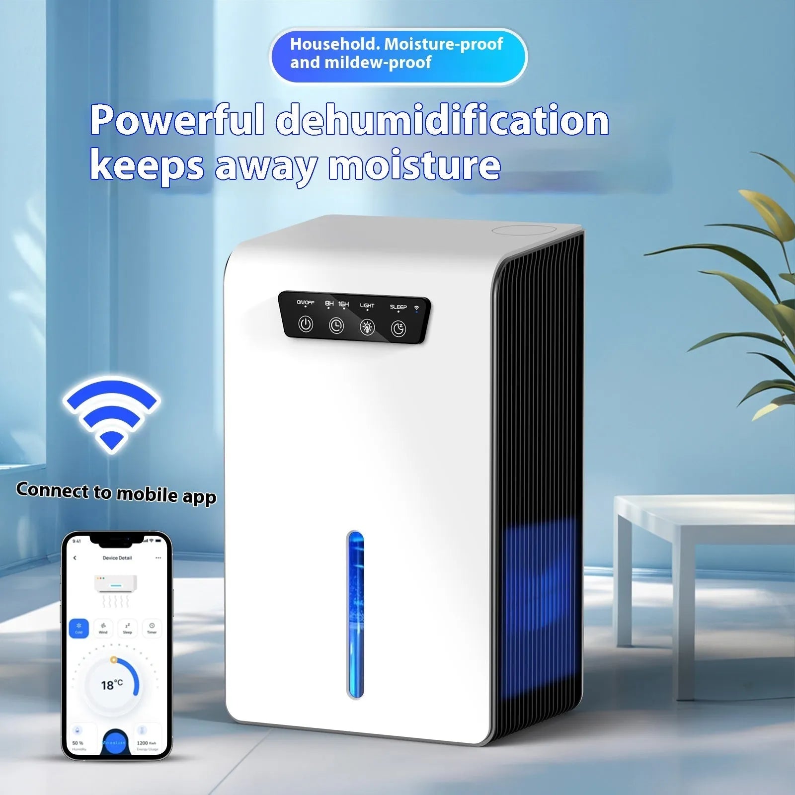 Milky white small dehumidifier for bedroom use with 2.6-4.0 litre reservoir capacity