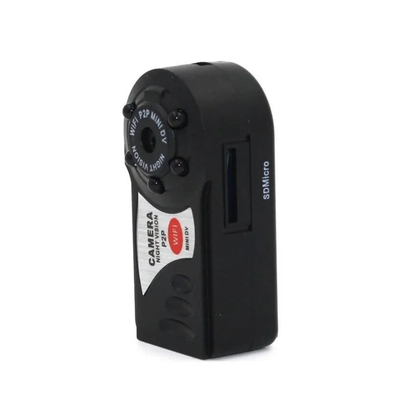 Black wifi remote network camera with LCD screen and optical zoom lens.
