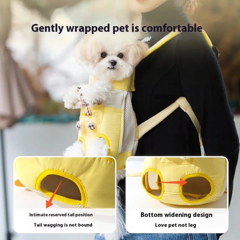 Cartoon animal pattern soft canvas chest bag for cats with ribbon trim and colourful stitching