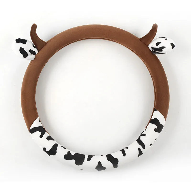 Plush car steering wheel cover with protective handle in black or coffee colour