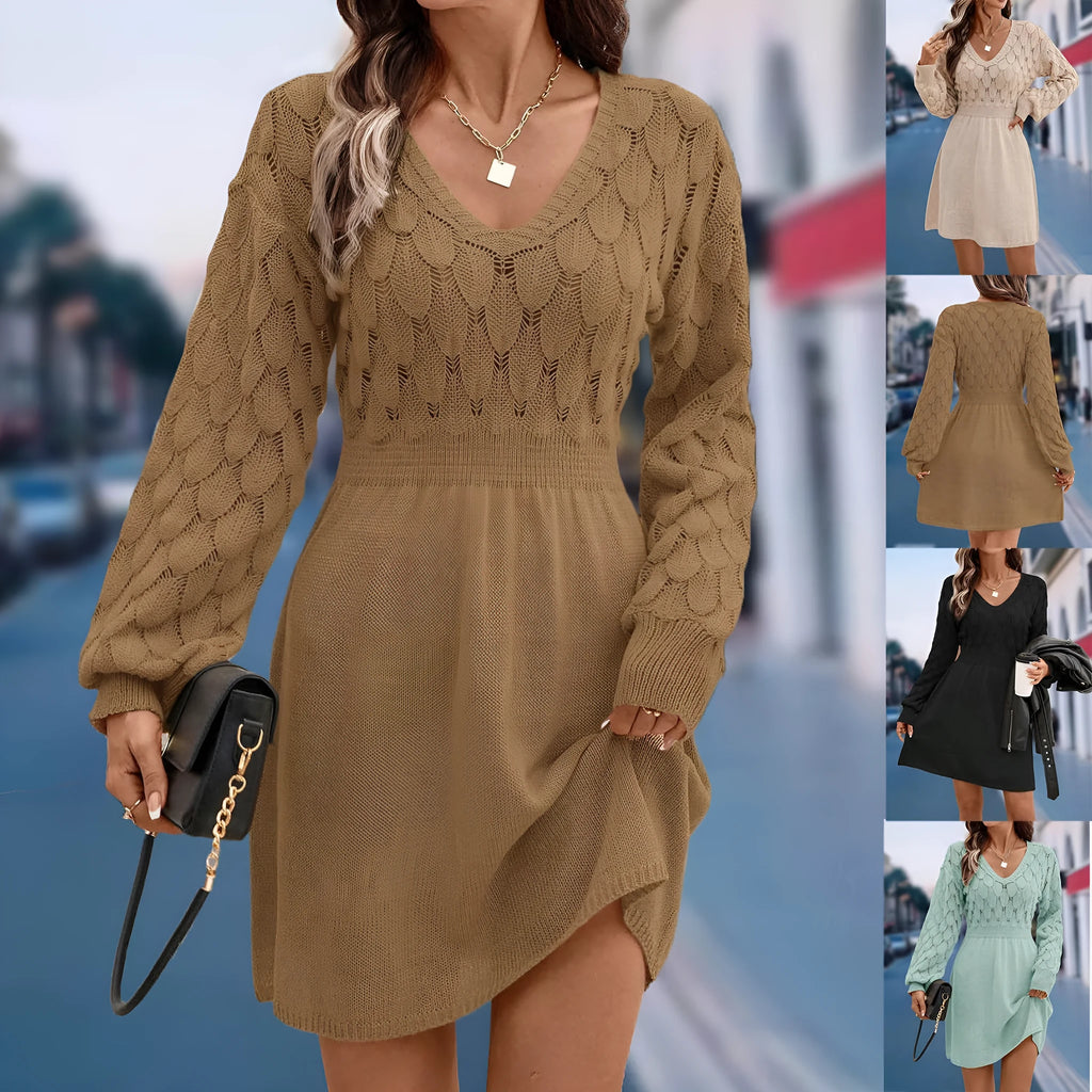 Women's artistic retro V-neck long sleeve beach dress with 3D pattern in acrylic fabric.