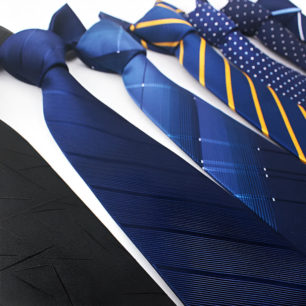 Men's striped business tie with jacquard texture in red, black and blue colour options