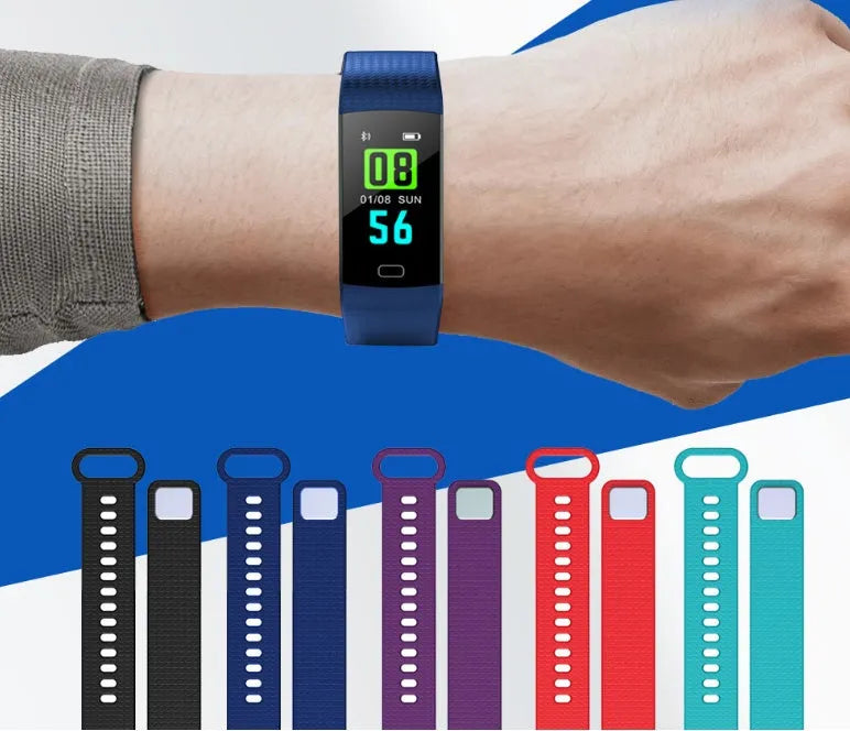 Smart band watch with 0.96in colour screen, IP67 waterproof, heart rate sensor, adjustable 120-200MM strap