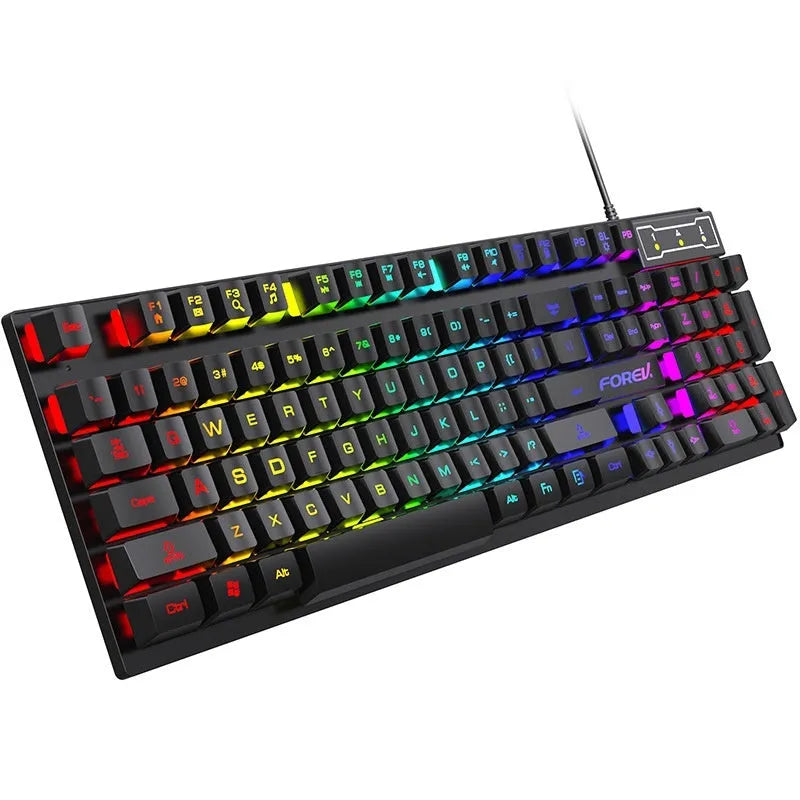 Black portable 104-key backlit keyboard and mouse set with universal USB connection