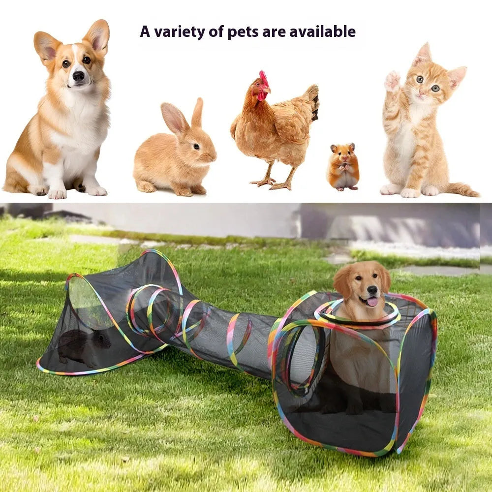 Foldable mesh cat roll cage toy showing multiple shape configurations for feline play