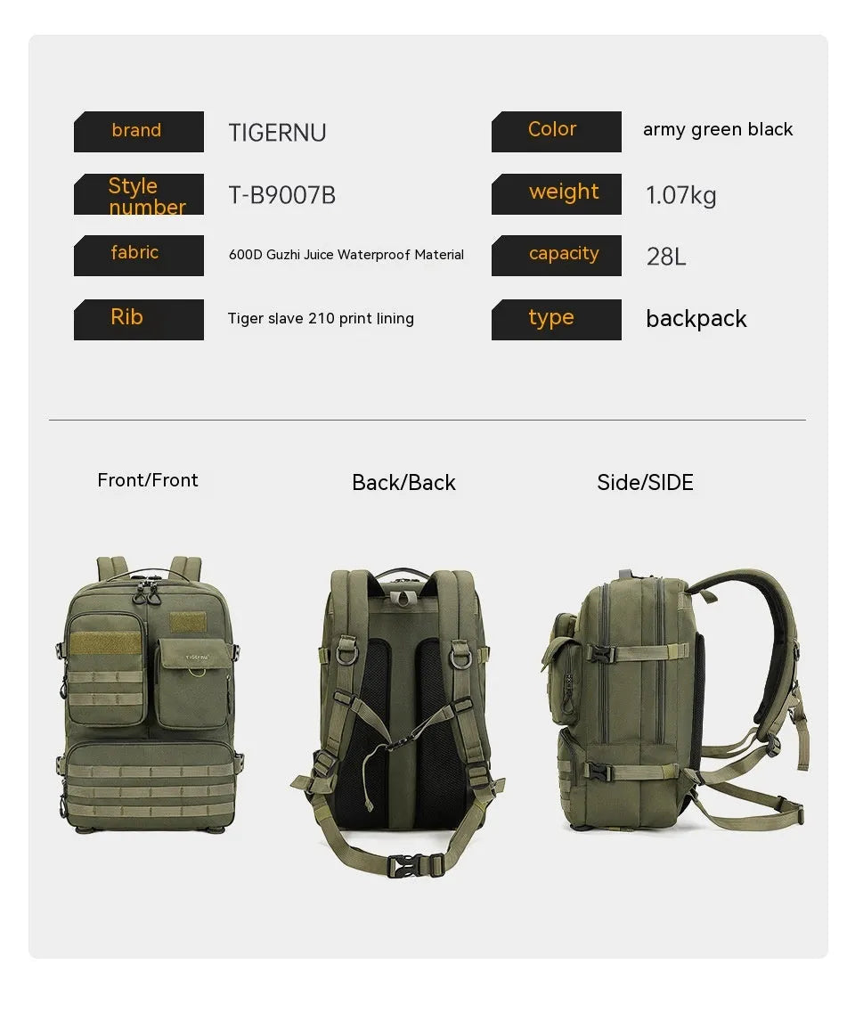 Army Green 17 inch tactical nylon backpack with 20-35 litre capacity