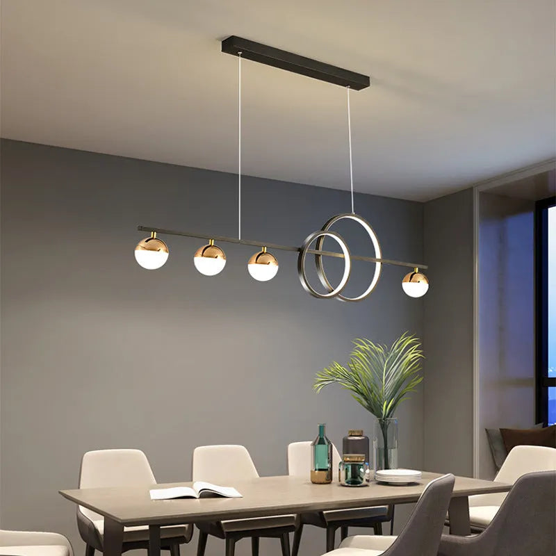 Rectangular aluminium LED ceiling chandelier in black or gold finish with remote control