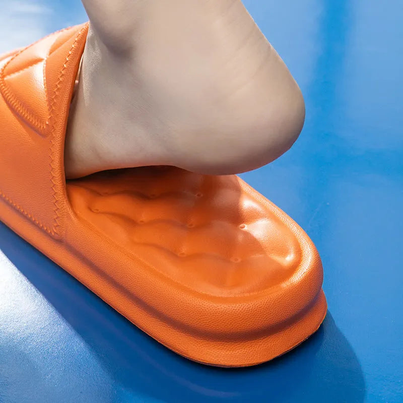 EVA bathroom slippers with 3.5cm sole in various colours on bathroom floor
