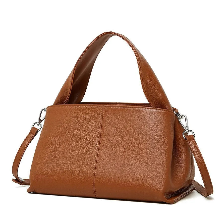 Women's genuine cowhide leather messenger bag in retro texture with double shoulder straps