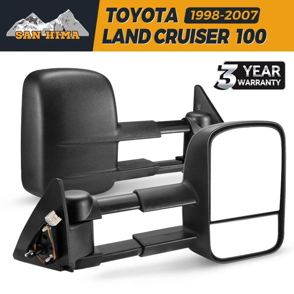 Pair of black foldable rearview mirrors for Toyota Land Cruiser 100 1998-2007 models