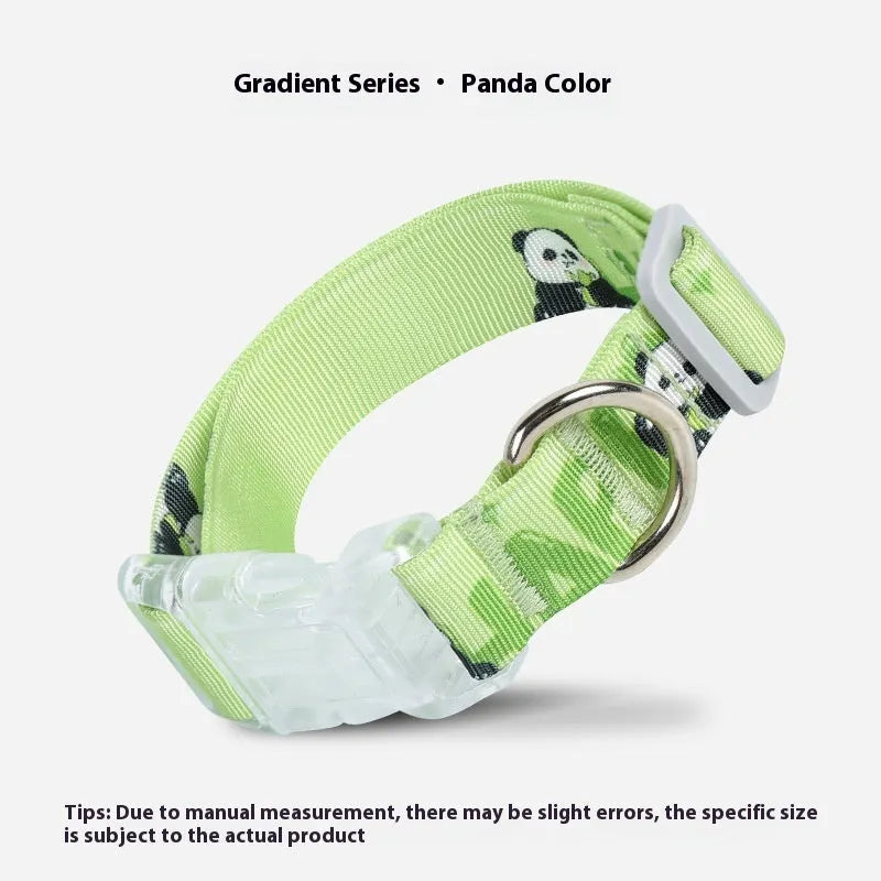 Adjustable nylon dog collar with cartoon gradient printing in Panda Green and gradient colour options