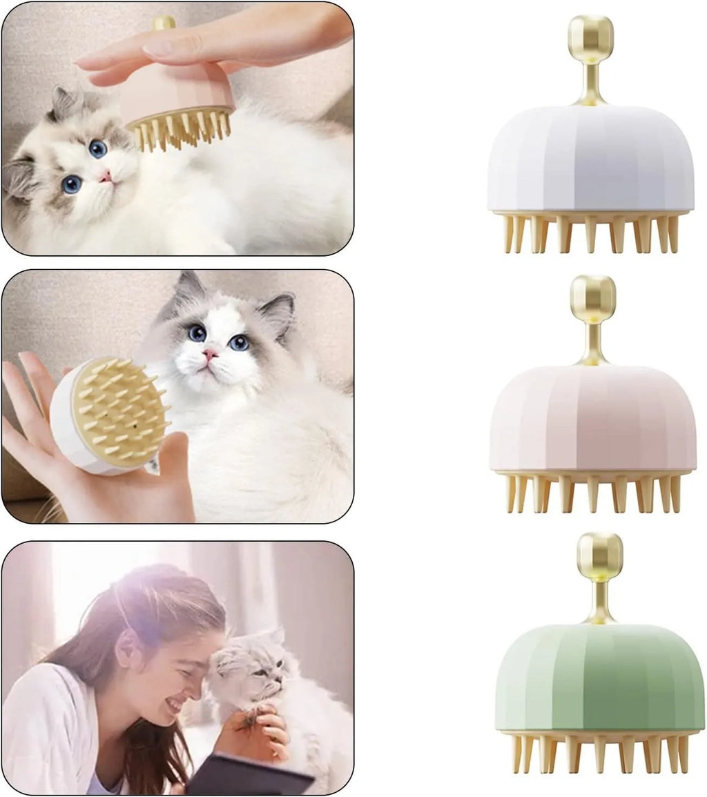 Green double-sided pet bath brush with massage function and drain holes for dog and cat washing