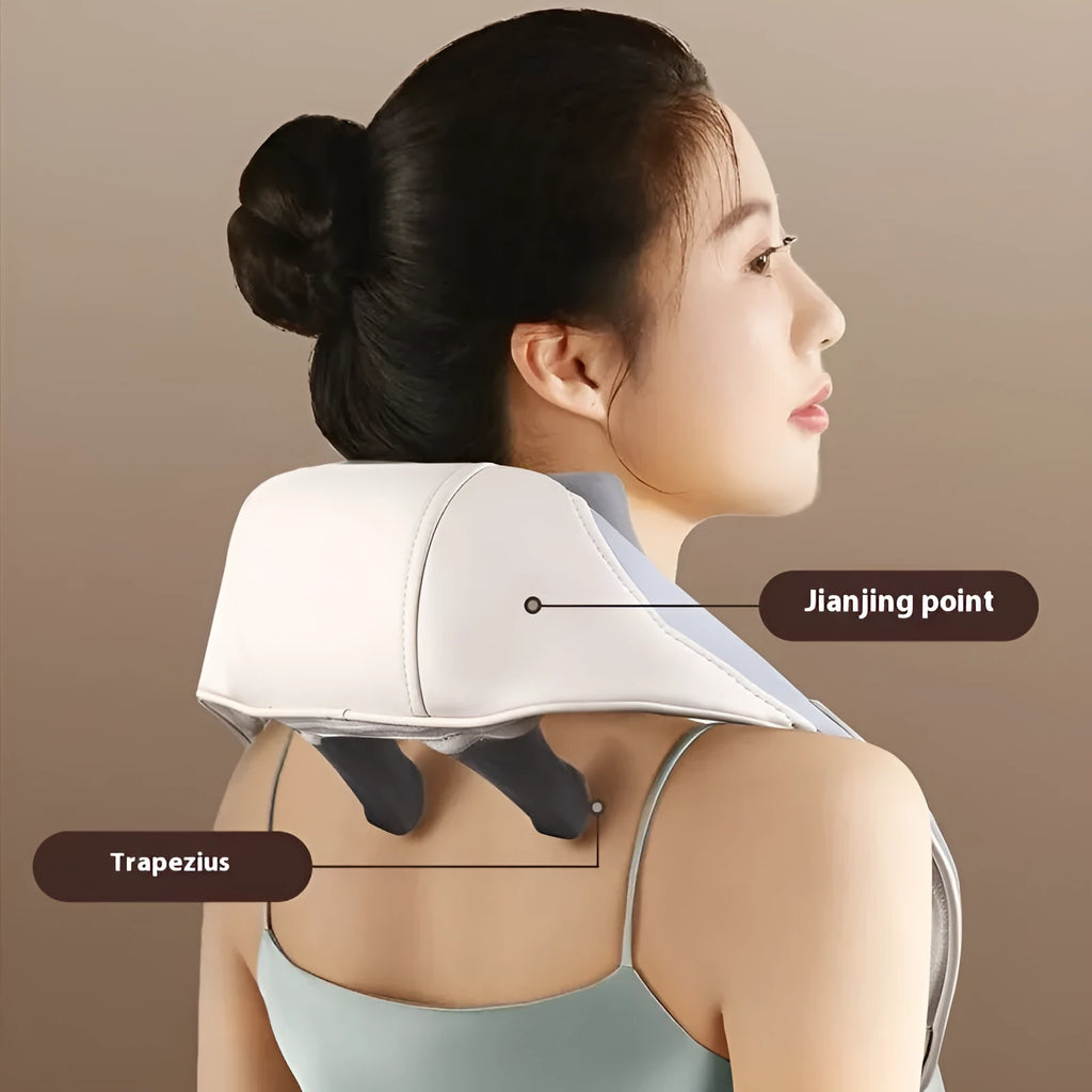 Blue foldable electric neck and back massager with rechargeable battery