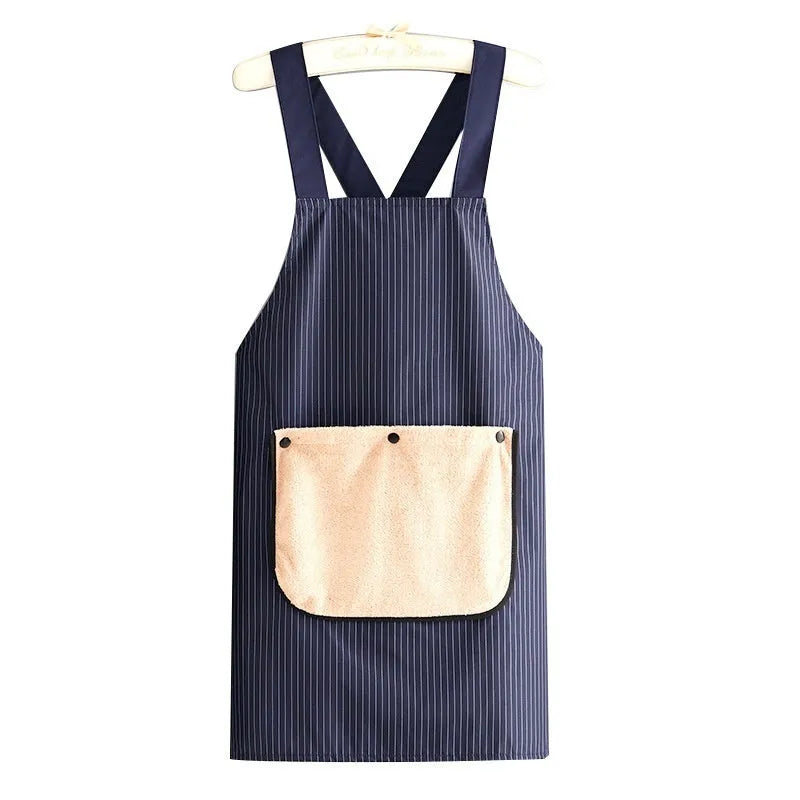 Polyester kitchen apron with replacement hand towel in waterproof or breathable variants