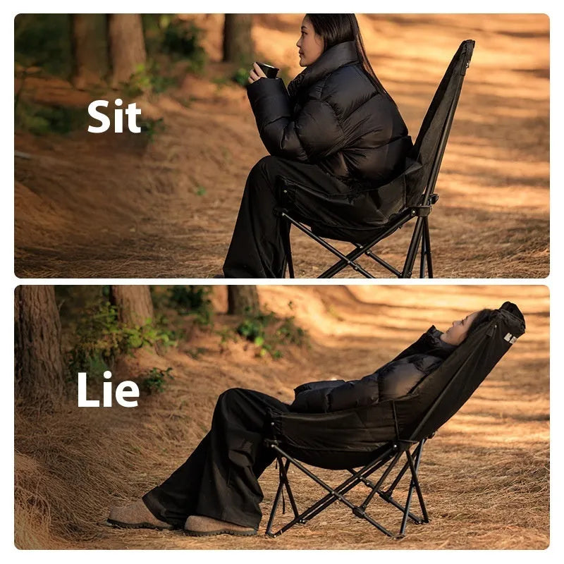 Night black Oxford cloth camping recliner folding stool with moon chair design for outdoor use