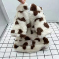 Plush polyester dog coat for small breeds in pink and brown colour options showing British style design