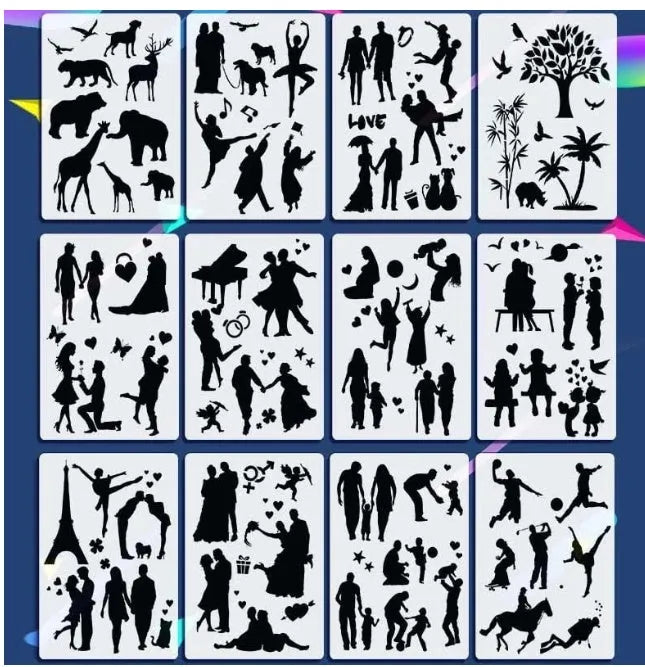 White plastic drawing stencil template for decorative patterns on a craft table.