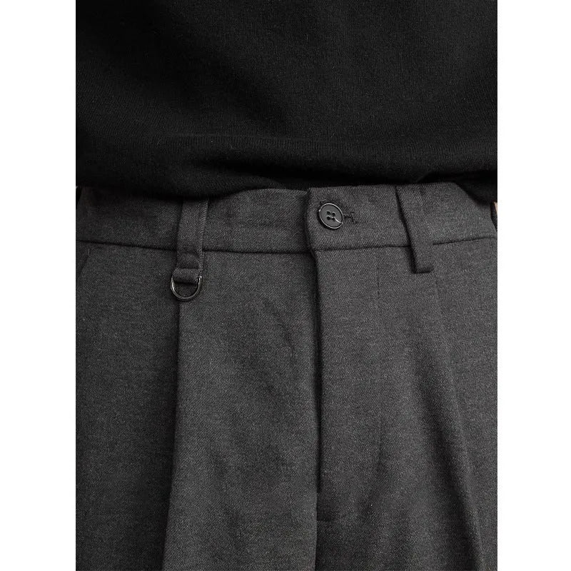 Men's straight-leg business casual trousers in polyester fabric with draped cut