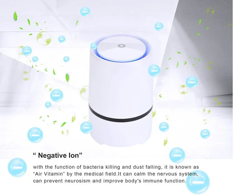 White USB desktop air freshener, Φ125 x H194mm, with 1.5m USB cable and 5 million anion concentration