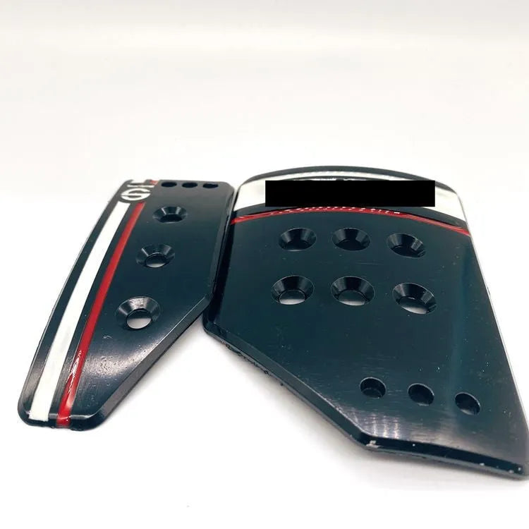 Aluminium alloy manual transmission car pedal set showing accelerator, brake, and clutch pedals with screws and nuts.