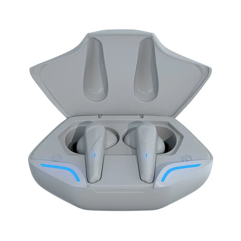 Wireless Bluetooth gaming headset with compact earbuds and charging case in multiple colour options