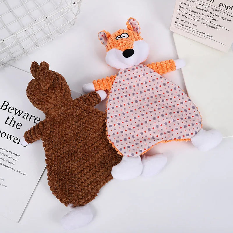 Brown plush velvet pet toy with squeaker for dogs and cats