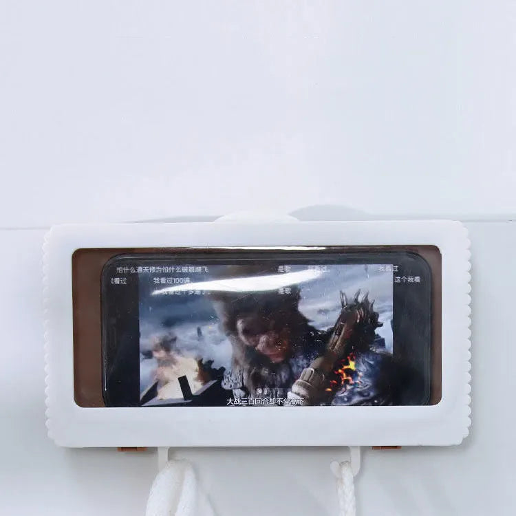 Bathroom waterproof mobile phone box holder in white or blue with free punching wall mount and anti-fog ABS case