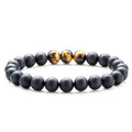 Tiger eye and matte black agate geometric couple bracelets with multiple style options