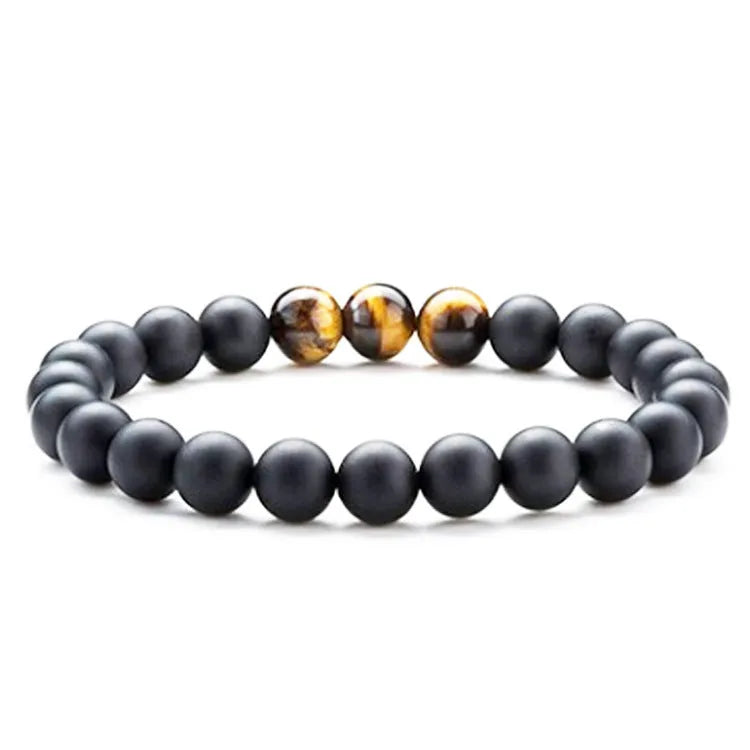 Tiger eye and matte black agate geometric couple bracelets with multiple style options