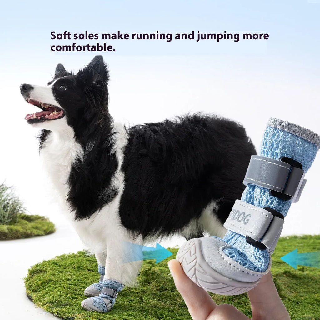 Cartoon style breathable dog shoes for summer paw protection against hot pavements