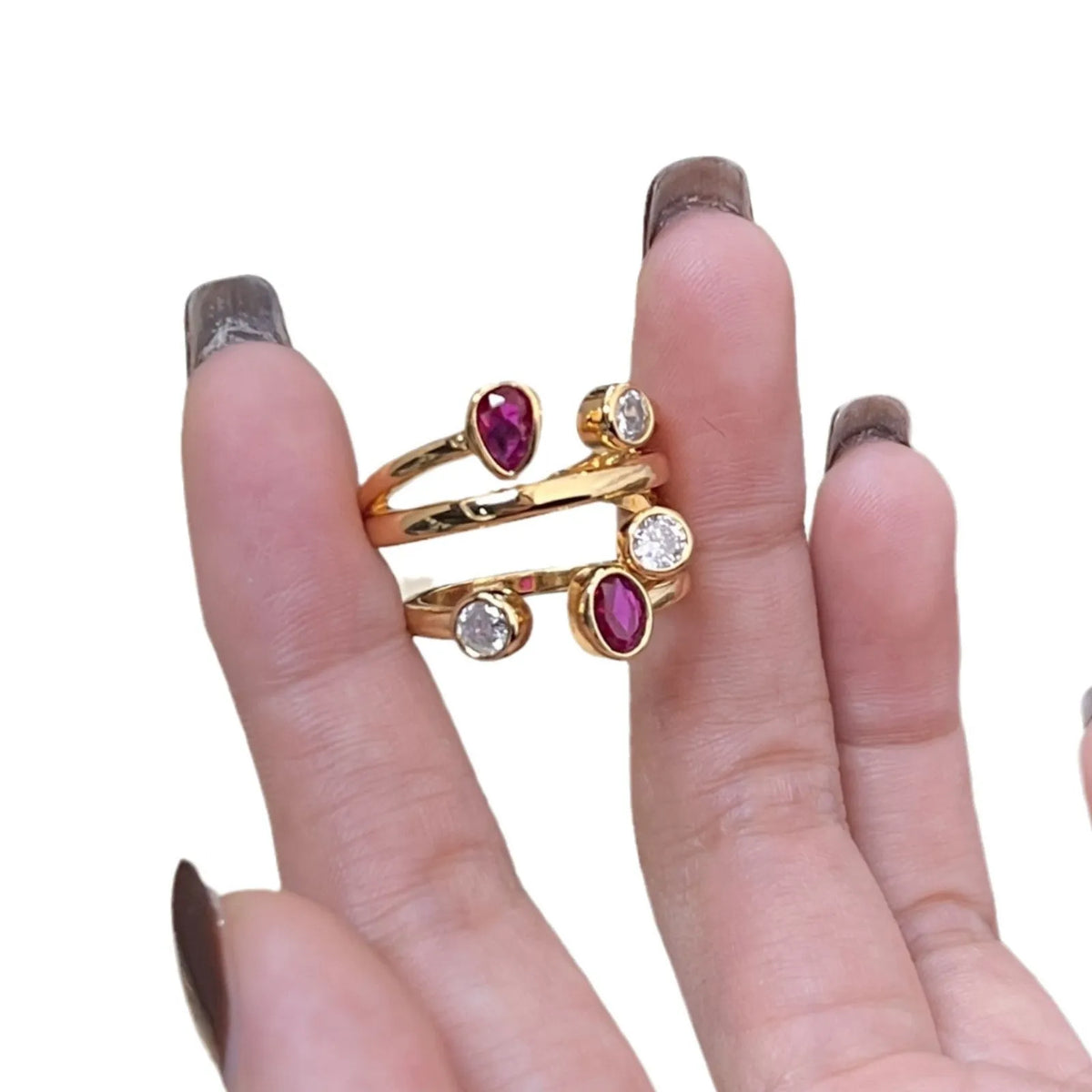 Copper geometric diamond ring with irregular cross design in two-tone colour options