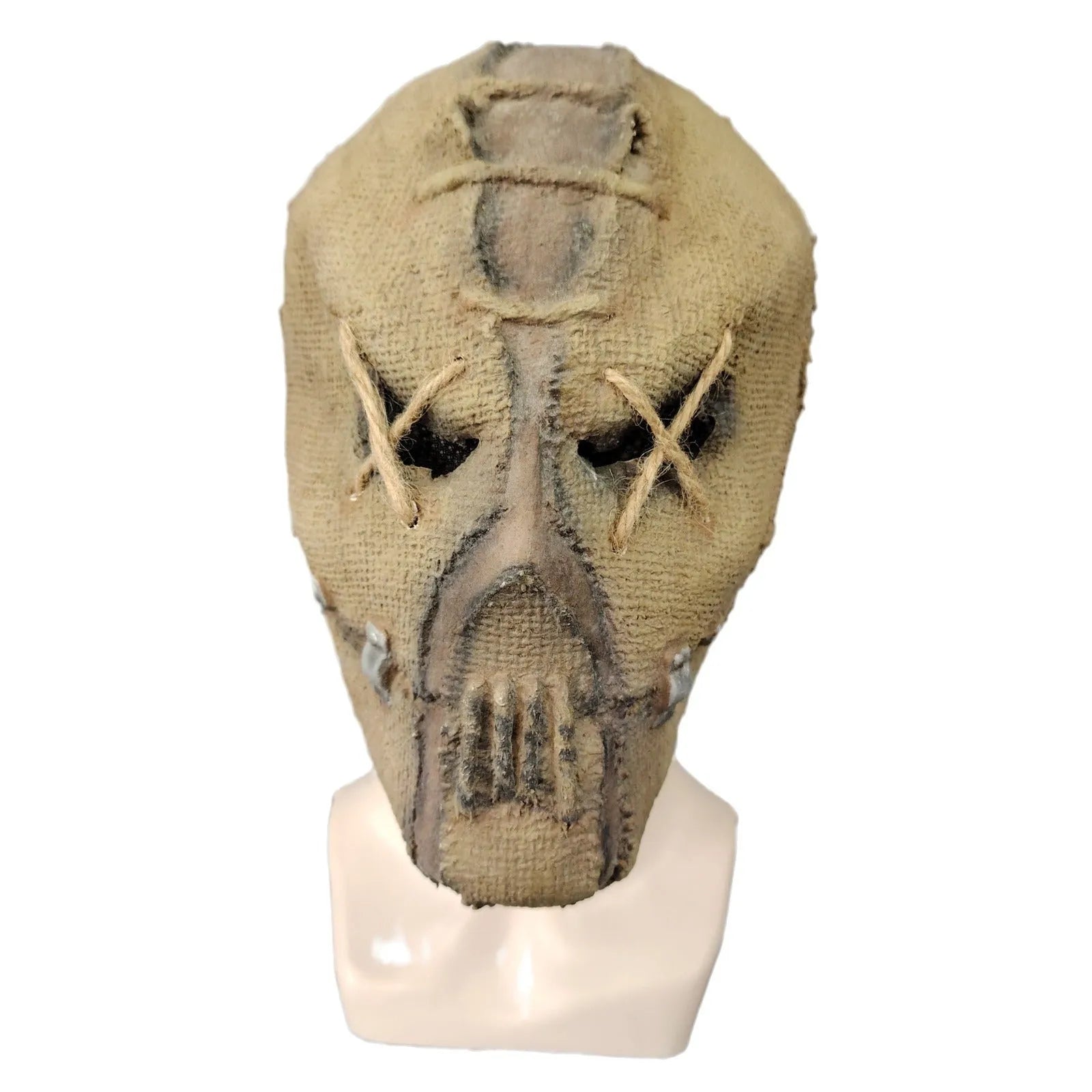 Latex horror head cover with detailed scar skull modelling measuring 31cm tall