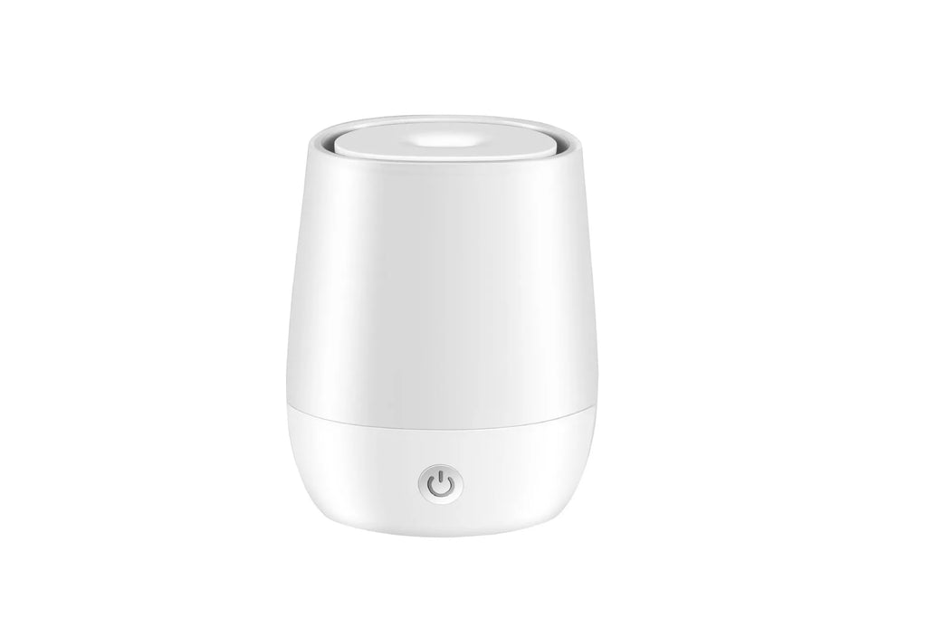 White USB aroma diffuser with simulated flame effect showing 138mm length