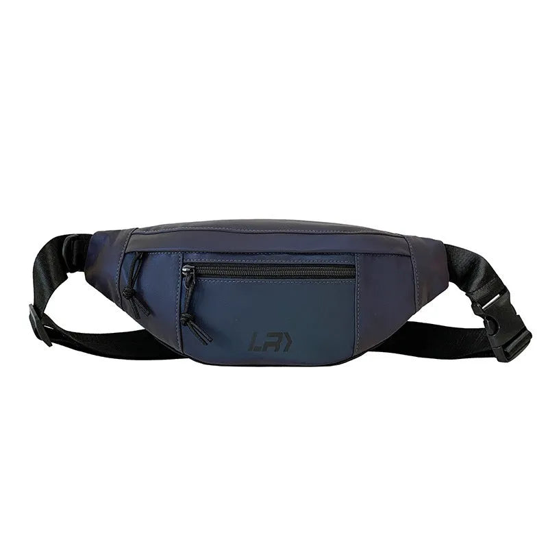 Blue reflective cycling crossbody chest bag with open pocket and soft handle