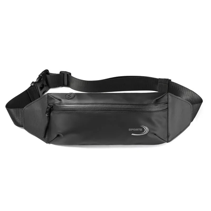 Men's blue waterproof sports waist bag made from Derm Oxford polyester with waist strap