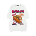 Cartoon hamburger dog printed cotton T-shirt in loose fit casual style