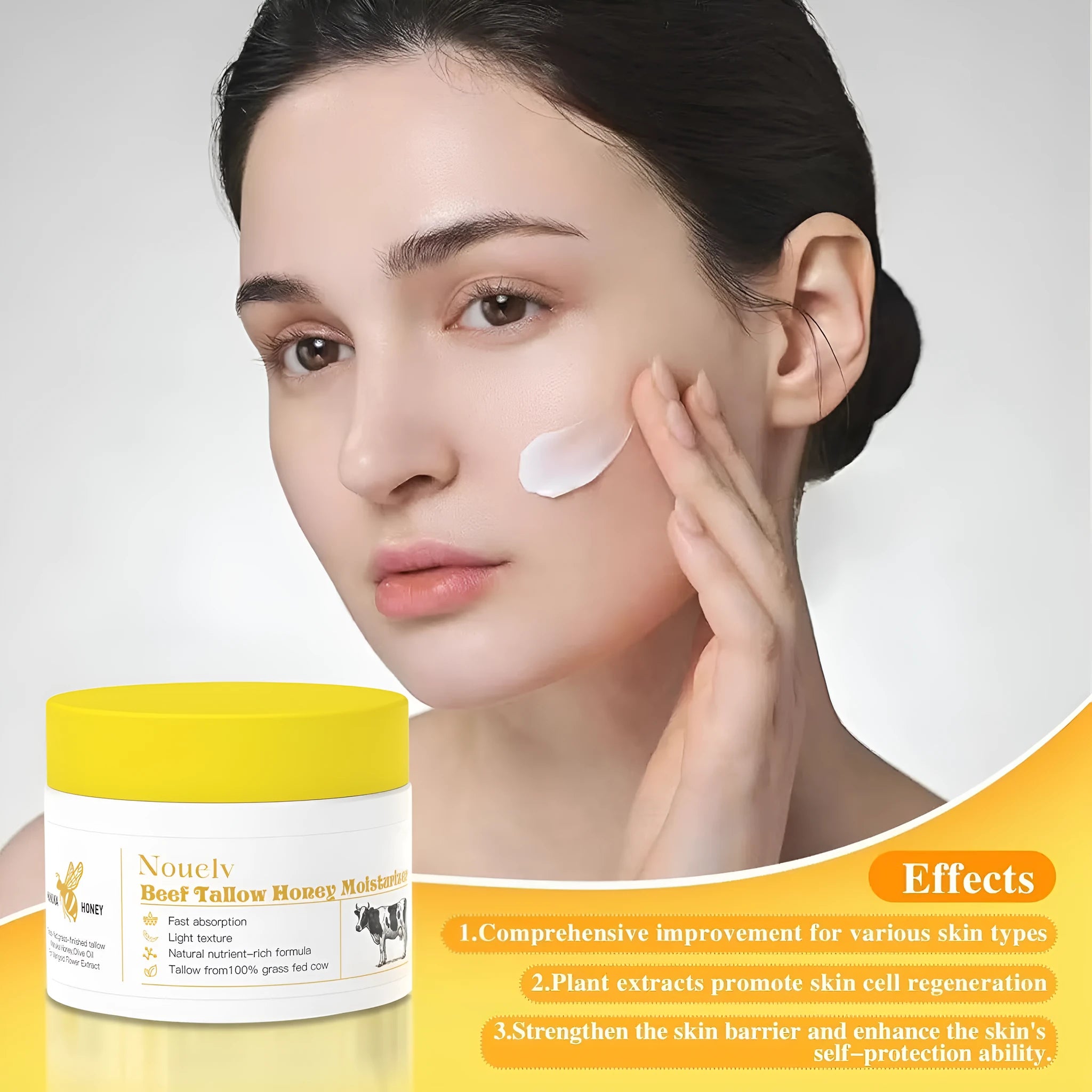 A 50g jar of Cow Fat Honey Tallow Moisturising Cream for dry and combination skin.