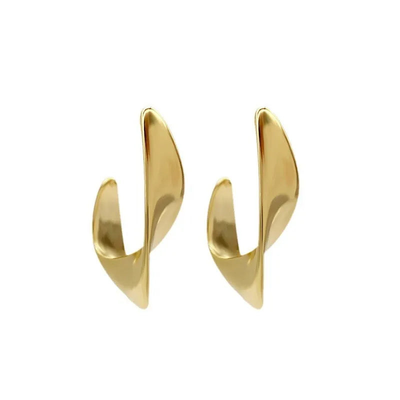 Twisted geometric metal earrings with gold or silver electroplated finish