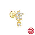S925 sterling silver moon and star shaped earrings with embedded diamond details in a gold tone finish.