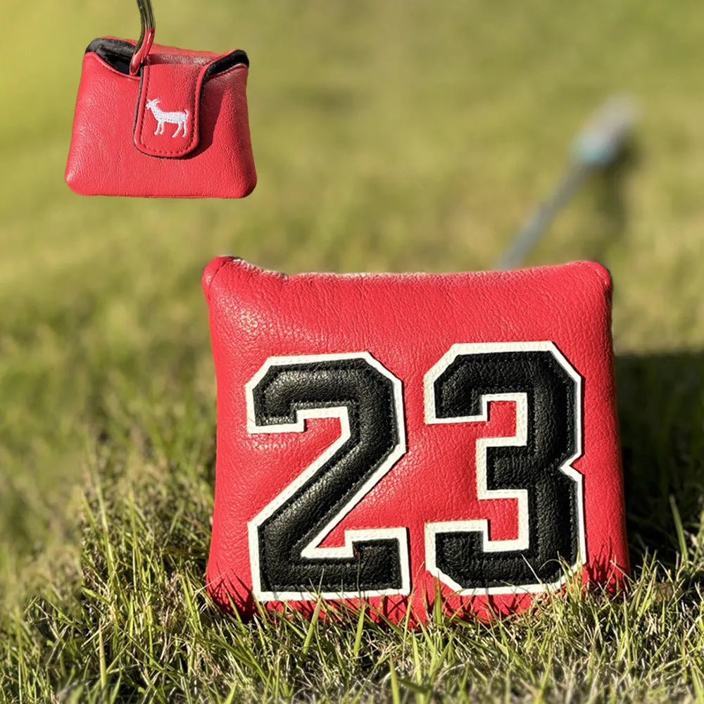 Yellow Ram golf headcover set with four wooden pole covers and square putter sleeve