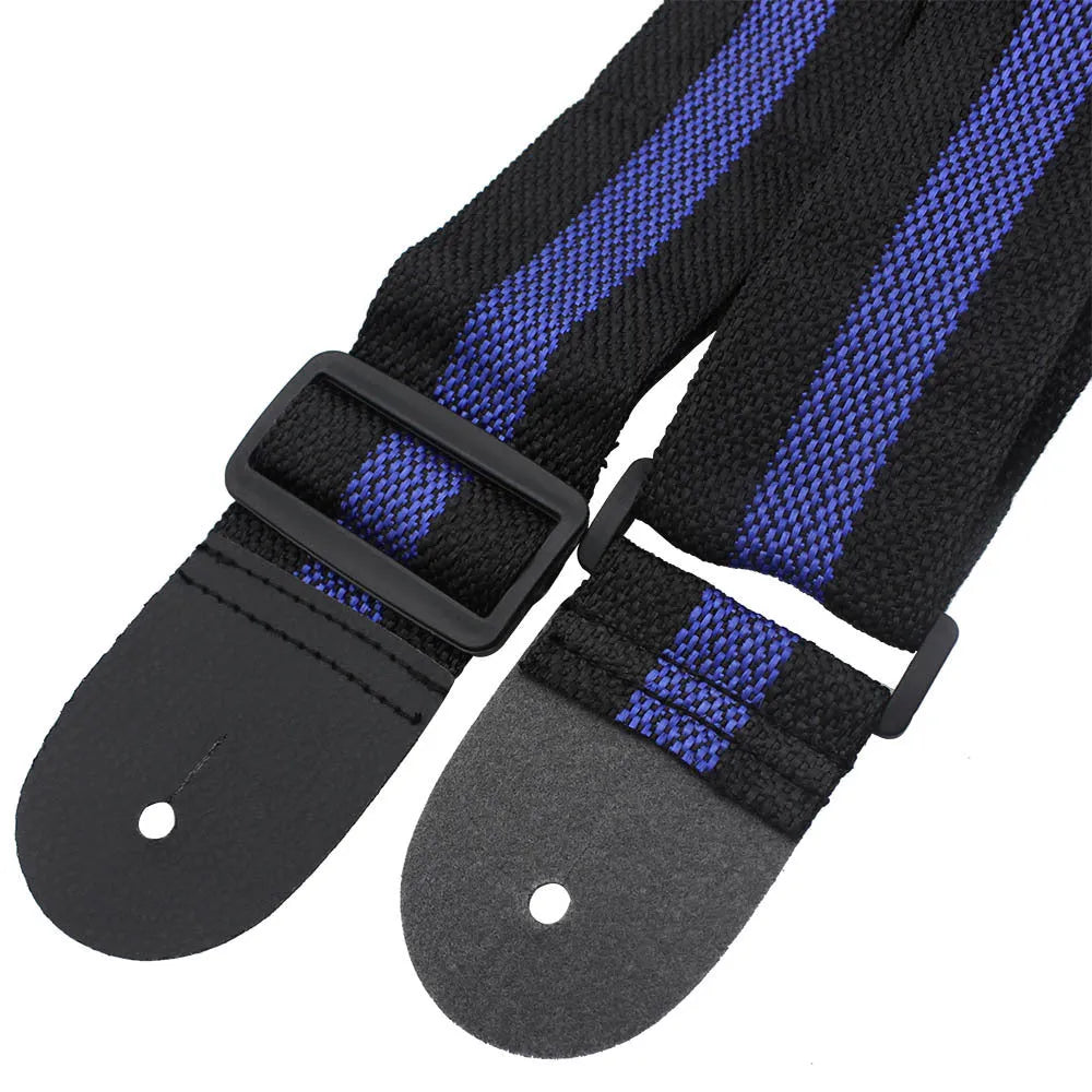 Woven crossbody instrument strap with leather shoulder pad for guitar bass ukulele