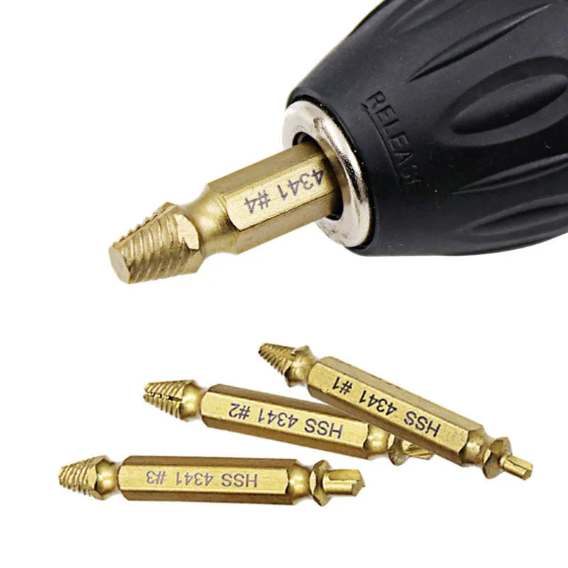 4341 high-speed steel screw extractor set for removing damaged fasteners