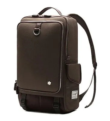 Modern army green Oxford cloth men's backpack showing large main compartment and adjustable straps.