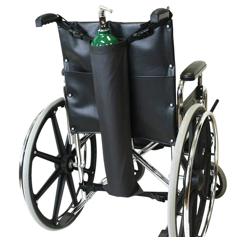 Black cylindrical wheelchair oxygen cylinder pannier bag made from 600D Oxford cloth with Nordic style design