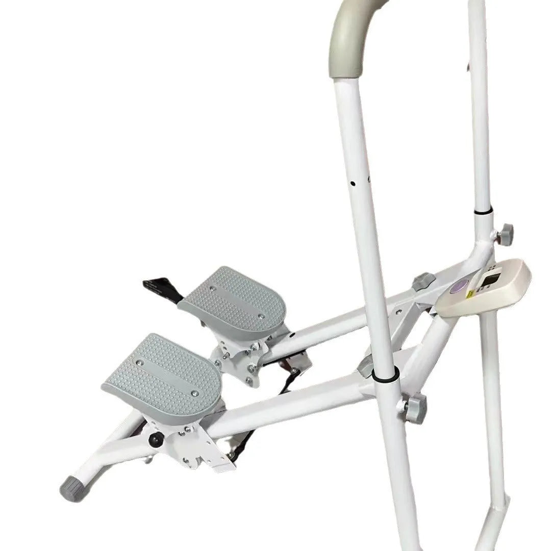 White foldable multi-function treadmill with integrated climbing machine for home fitness