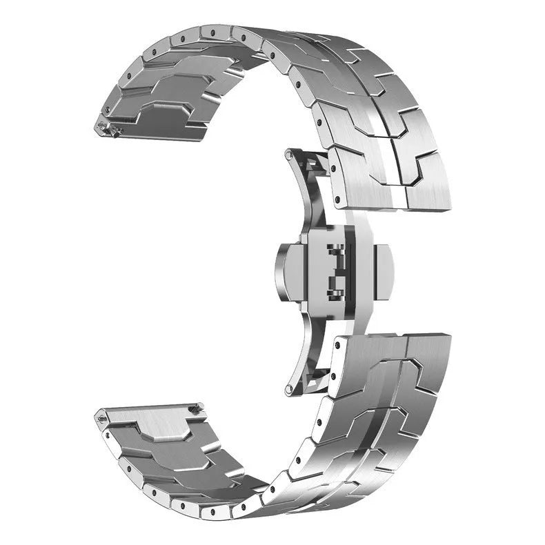 Stainless steel watch strap for Samsung Galaxy Watch in silver and black colour options, showing 20mm and 22mm width.